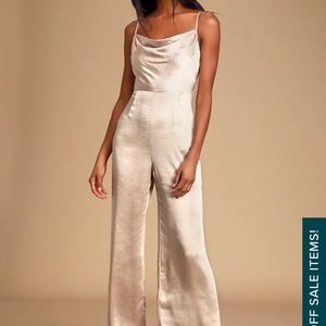 Lulu’s Lush Perfect Night Champagne Satin Cowl Jumpsuit